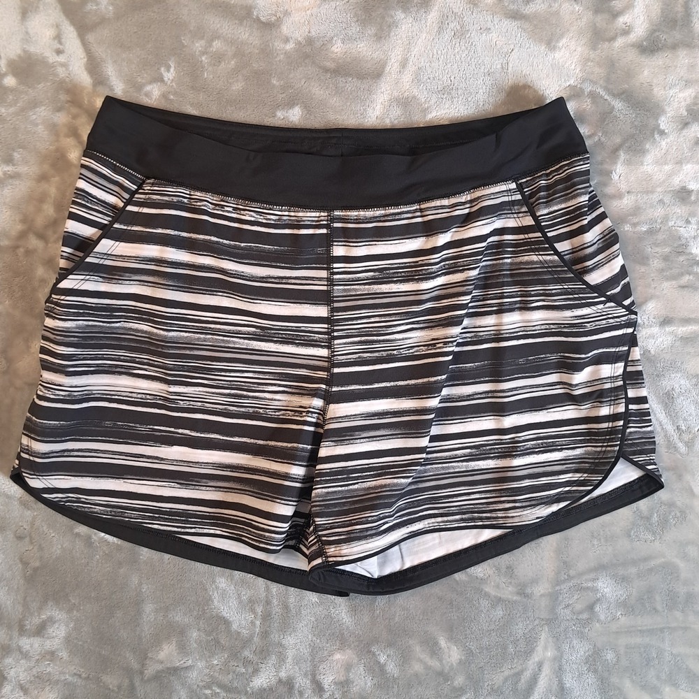 Lands' End Women's Plus Size Swim Shorts Black Stripe Panty 5" Inseam 22W
